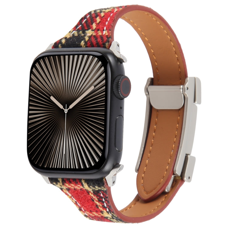 For Apple Watch 46mm / 49mm / 45mm / 44mm Slim Magnetic Buckle Napped Fabric Leather Watch Band(Red) - Watch Bands by PMC TechLife | Online Shopping South Africa | PMC TechLife | Buy Now Pay Later Mobicred