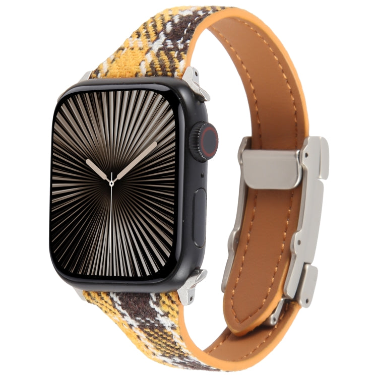 For Apple Watch 42mm / 41mm / 40mm / 38mm Slim Magnetic Buckle Napped Fabric Leather Watch Band(Yellow) - Watch Bands by PMC TechLife | Online Shopping South Africa | PMC TechLife | Buy Now Pay Later Mobicred