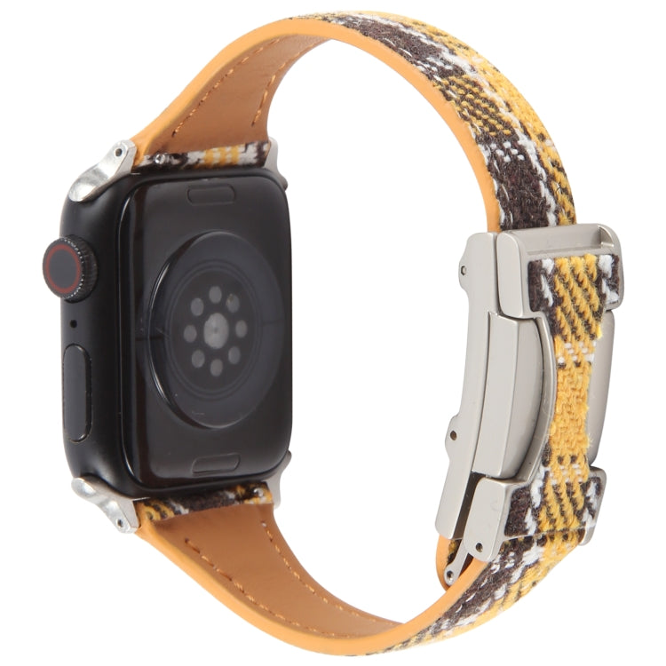 For Apple Watch 42mm / 41mm / 40mm / 38mm Slim Magnetic Buckle Napped Fabric Leather Watch Band(Yellow) - Watch Bands by PMC TechLife | Online Shopping South Africa | PMC TechLife | Buy Now Pay Later Mobicred