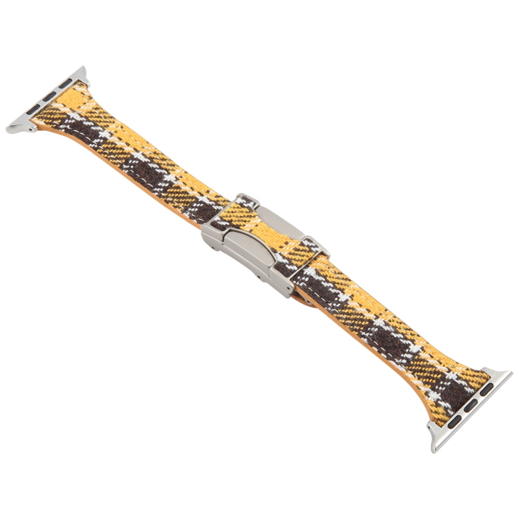 For Apple Watch 42mm / 41mm / 40mm / 38mm Slim Magnetic Buckle Napped Fabric Leather Watch Band(Yellow) - Watch Bands by PMC TechLife | Online Shopping South Africa | PMC TechLife | Buy Now Pay Later Mobicred