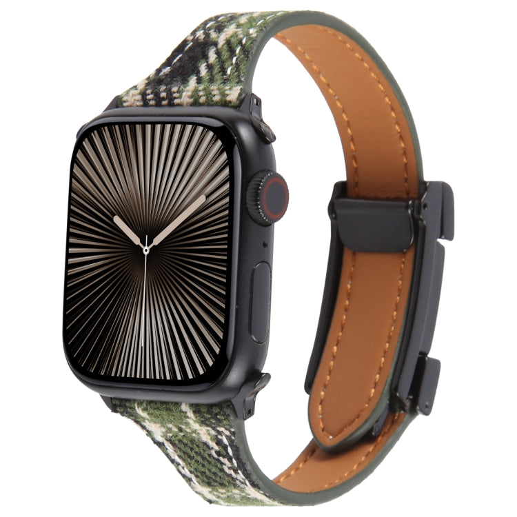 For Apple Watch 42mm / 41mm / 40mm / 38mm Slim Magnetic Buckle Napped Fabric Leather Watch Band(Green) - Watch Bands by PMC TechLife | Online Shopping South Africa | PMC TechLife | Buy Now Pay Later Mobicred