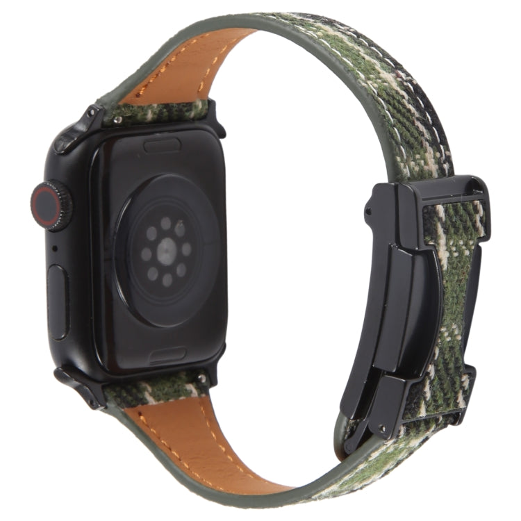 For Apple Watch 42mm / 41mm / 40mm / 38mm Slim Magnetic Buckle Napped Fabric Leather Watch Band(Green) - Watch Bands by PMC TechLife | Online Shopping South Africa | PMC TechLife | Buy Now Pay Later Mobicred