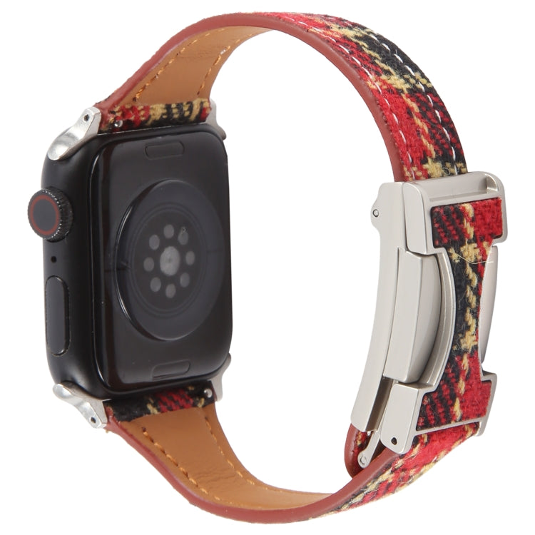 For Apple Watch 42mm / 41mm / 40mm / 38mm Slim Magnetic Buckle Napped Fabric Leather Watch Band(Red) - Watch Bands by PMC TechLife | Online Shopping South Africa | PMC TechLife | Buy Now Pay Later Mobicred