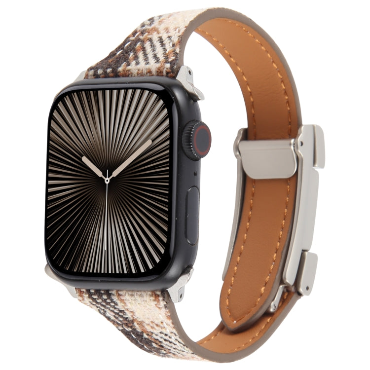 For Apple Watch 42mm / 41mm / 40mm / 38mm Slim Magnetic Buckle Napped Fabric Leather Watch Band(Brown) - Watch Bands by PMC TechLife | Online Shopping South Africa | PMC TechLife | Buy Now Pay Later Mobicred
