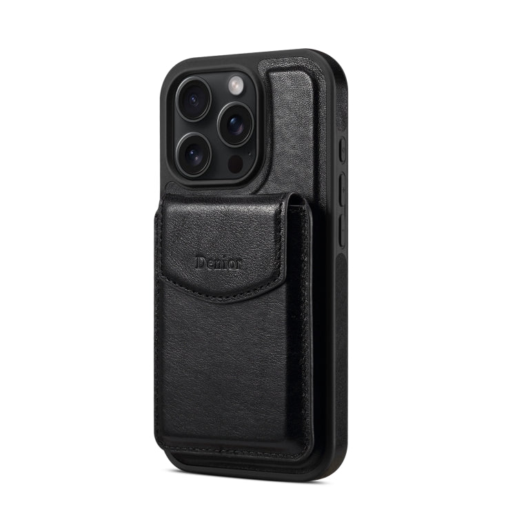For iPhone 16 Pro Denior D22 Genuine Leather MagSafe Holder Detachable Card Slot Phone Case(Black) - free shipping - PMC Jewellery - Order now!
