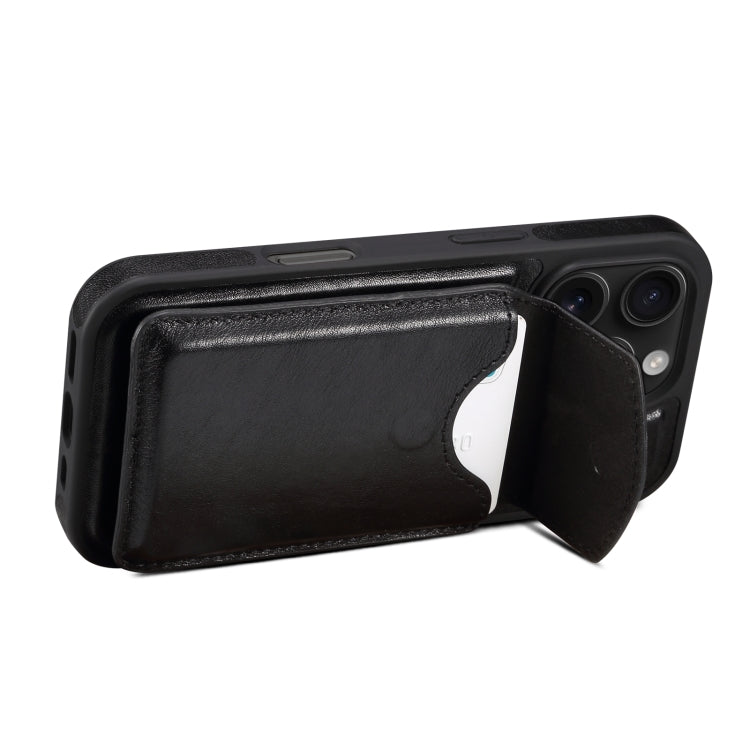 For iPhone 16 Pro Denior D22 Genuine Leather MagSafe Holder Detachable Card Slot Phone Case(Black) - free shipping - PMC Jewellery - Order now!