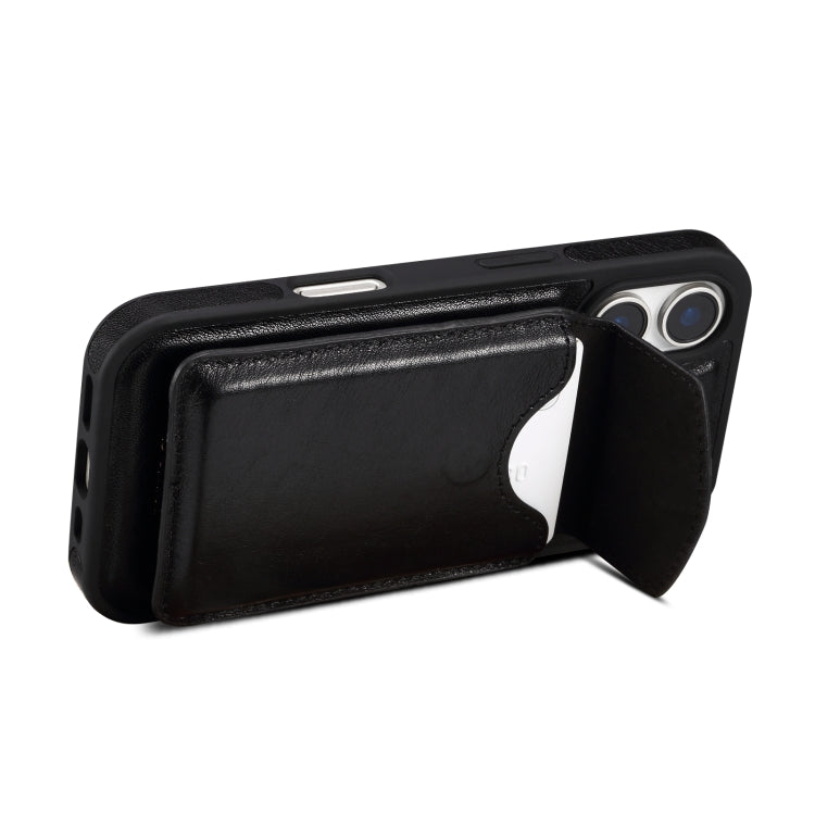 For iPhone 16 Denior D22 Genuine Leather MagSafe Holder Detachable Card Slot Phone Case(Black) - free shipping - PMC Jewellery - Order now!