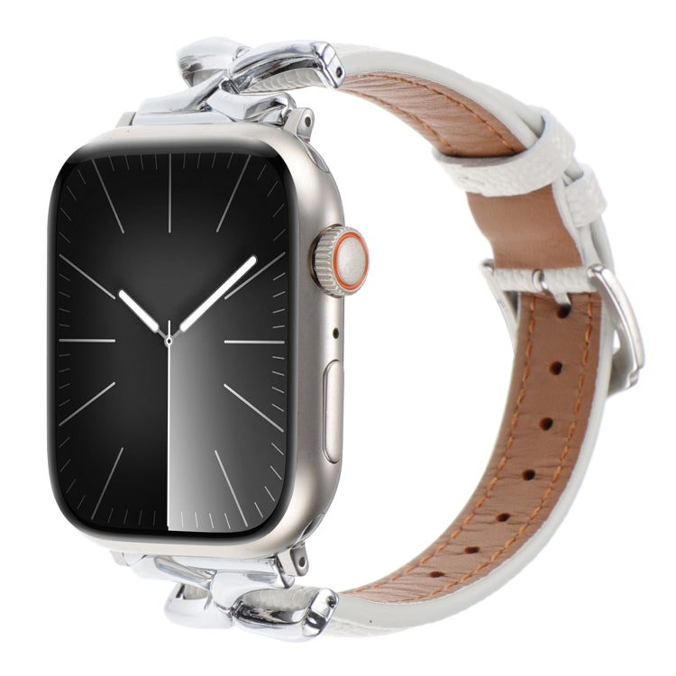 For Apple Watch 46mm / 49mm / 45mm / 44mm X-shaped Buckle Genuine Leather Watch Band(White) - Watch Bands by PMc TechLife | Online Shopping South Africa | PMc TechLife | Buy Now Pay Later Mobicred