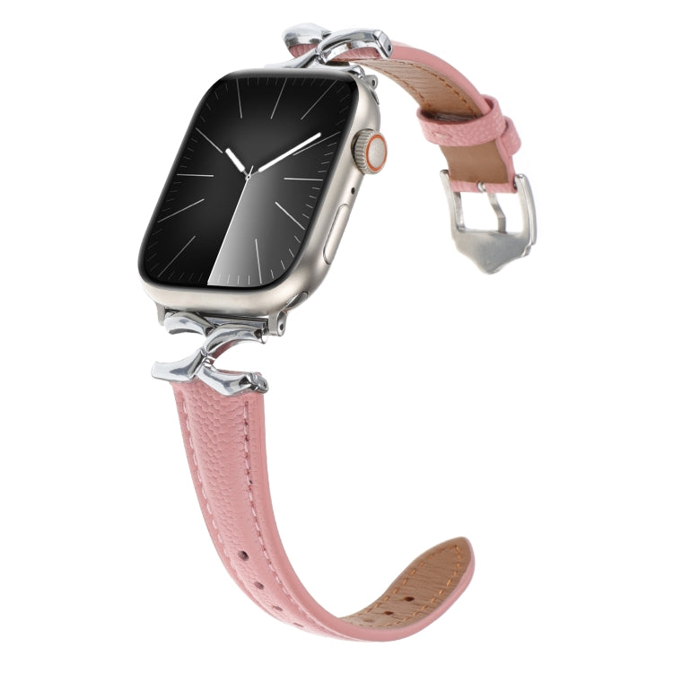 For Apple Watch 46mm / 49mm / 45mm / 44mm X-shaped Buckle Genuine Leather Watch Band(Pink) - Watch Bands by PMC TechLife | Online Shopping South Africa | PMC TechLife | Buy Now Pay Later Mobicred