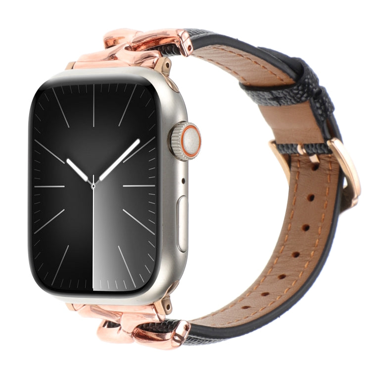 For Apple Watch 46mm / 49mm / 45mm / 44mm X-shaped Buckle Genuine Leather Watch Band(Black) - Watch Bands by PMC TechLife | Online Shopping South Africa | PMC TechLife | Buy Now Pay Later Mobicred
