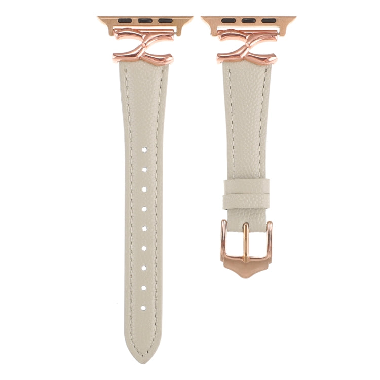 For Apple Watch 46mm / 49mm / 45mm / 44mm X-shaped Buckle Genuine Leather Watch Band(Beige) - Watch Bands by PMC TechLife | Online Shopping South Africa | PMC TechLife | Buy Now Pay Later Mobicred