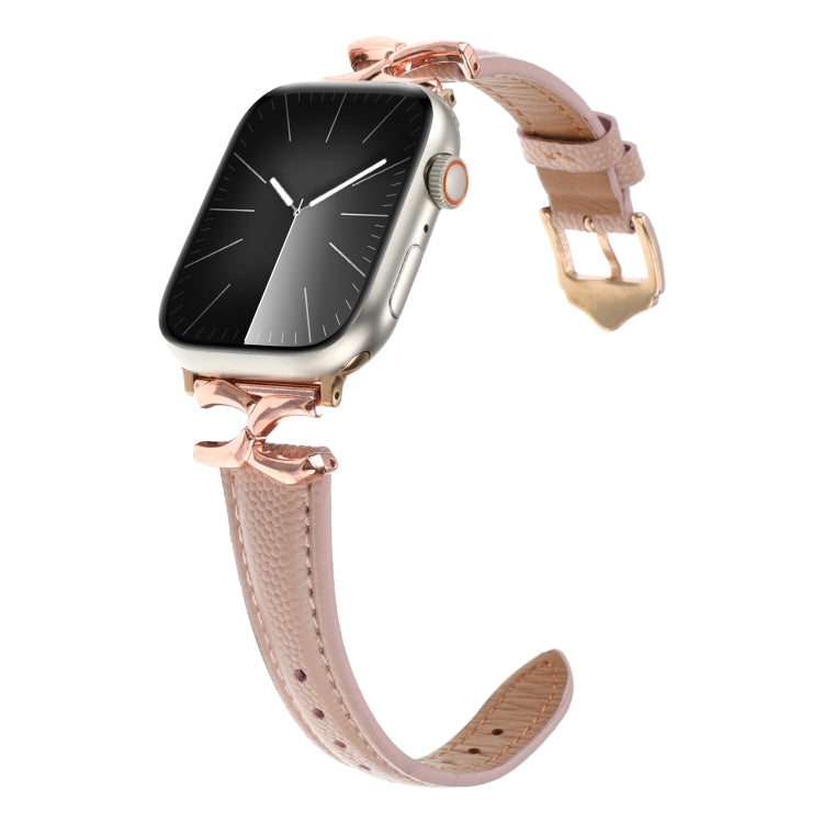 For Apple Watch 46mm / 49mm / 45mm / 44mm X-shaped Buckle Genuine Leather Watch Band(Dark Pink) - Watch Bands by PMC TechLife | Online Shopping South Africa | PMC TechLife | Buy Now Pay Later Mobicred