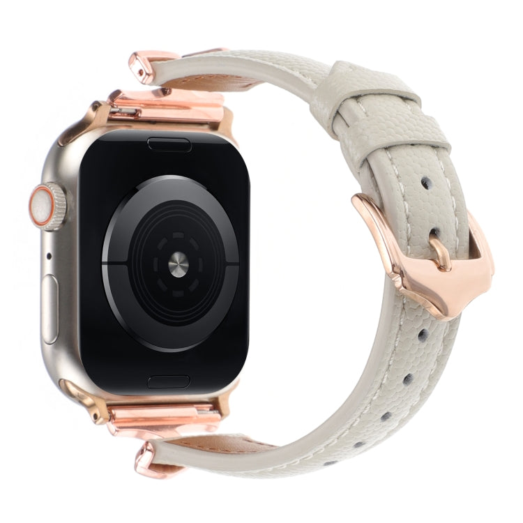 For Apple Watch 42mm / 41mm / 40mm / 38mm X-shaped Buckle Genuine Leather Watch Band(Beige) - Watch Bands by PMC TechLife | Online Shopping South Africa | PMC TechLife | Buy Now Pay Later Mobicred