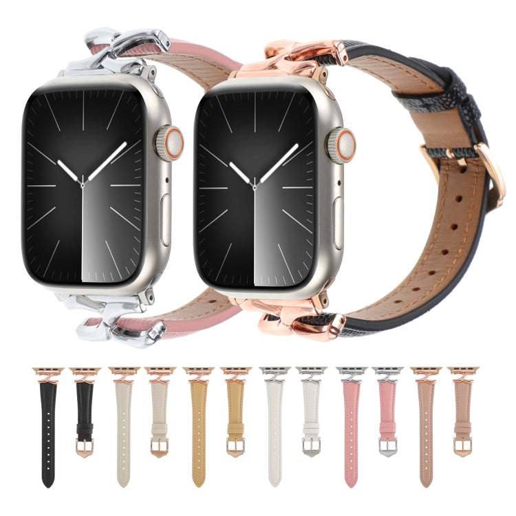 For Apple Watch 46mm / 49mm / 45mm / 44mm X-shaped Buckle Genuine Leather Watch Band(White) - Watch Bands by PMc TechLife | Online Shopping South Africa | PMc TechLife | Buy Now Pay Later Mobicred