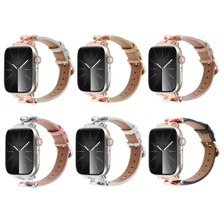 For Apple Watch 46mm / 49mm / 45mm / 44mm X-shaped Buckle Genuine Leather Watch Band(White) - Watch Bands by PMc TechLife | Online Shopping South Africa | PMc TechLife | Buy Now Pay Later Mobicred