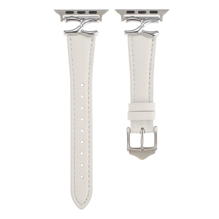 For Apple Watch 46mm / 49mm / 45mm / 44mm X-shaped Buckle Dot Texture Genuine Leather Watch Band(White) - Watch Bands by PMc TechLife | Online Shopping South Africa | PMc TechLife | Buy Now Pay Later Mobicred