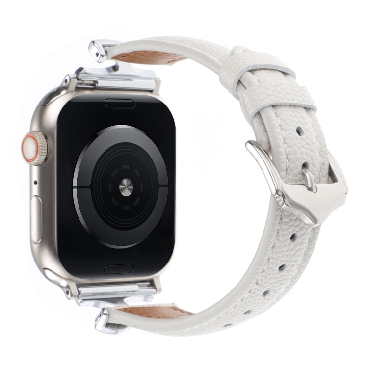 For Apple Watch 46mm / 49mm / 45mm / 44mm X-shaped Buckle Dot Texture Genuine Leather Watch Band(White) - Watch Bands by PMc TechLife | Online Shopping South Africa | PMc TechLife | Buy Now Pay Later Mobicred