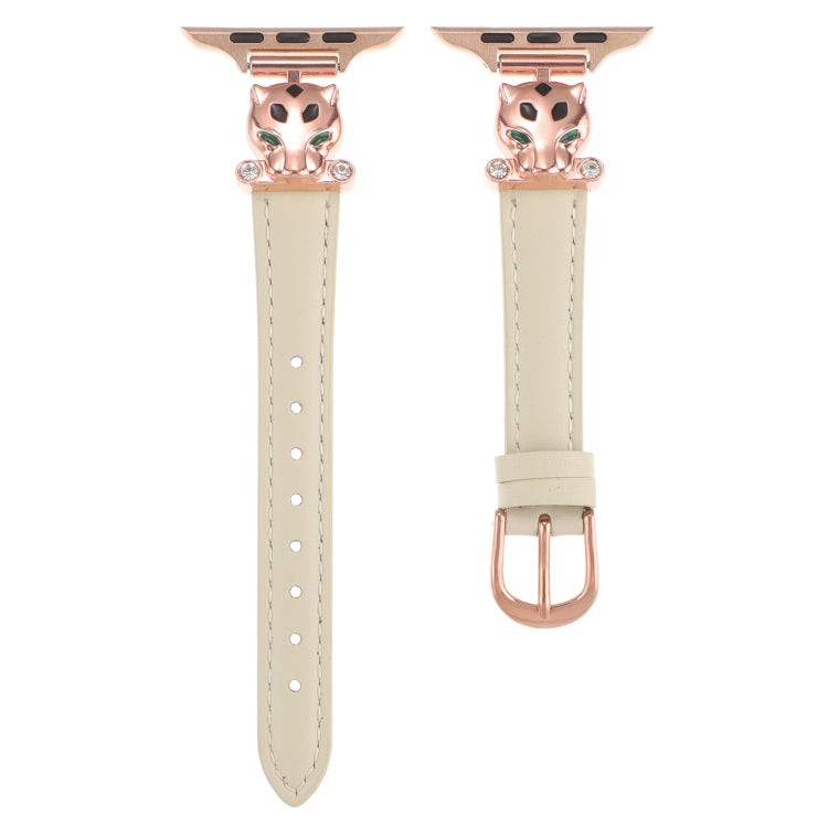 For Apple Watch 46mm / 49mm / 45mm / 44mm Leopard Head Genuine Leather Watch Band(White Rose Gold) - Watch Bands by PMc TechLife | Online Shopping South Africa | PMc TechLife | Buy Now Pay Later Mobicred