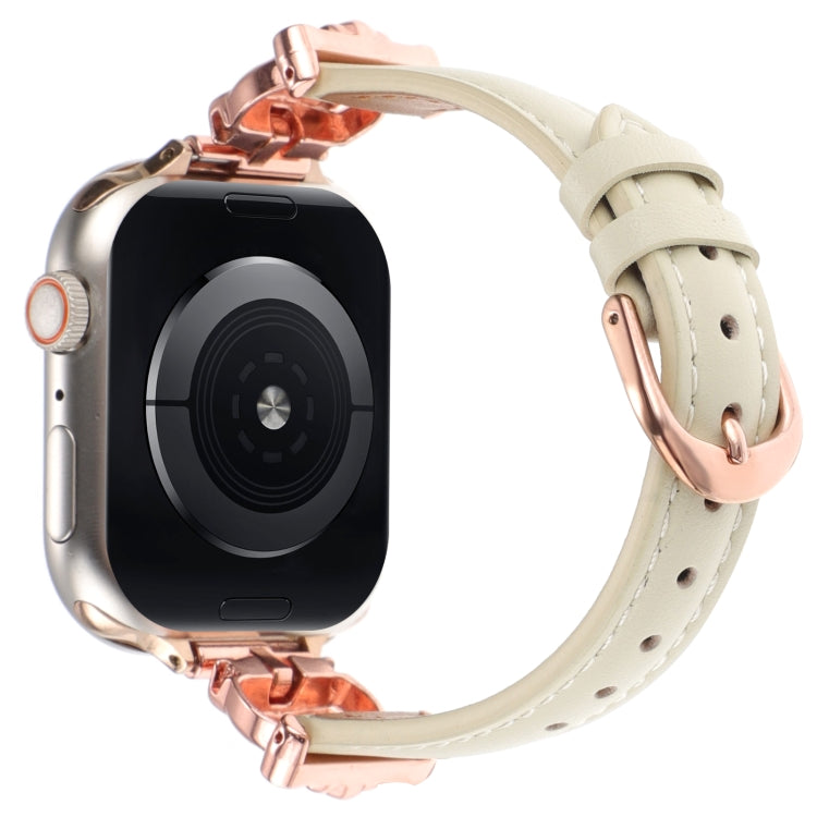 For Apple Watch 46mm / 49mm / 45mm / 44mm Leopard Head Genuine Leather Watch Band(White Rose Gold) - Watch Bands by PMc TechLife | Online Shopping South Africa | PMc TechLife | Buy Now Pay Later Mobicred