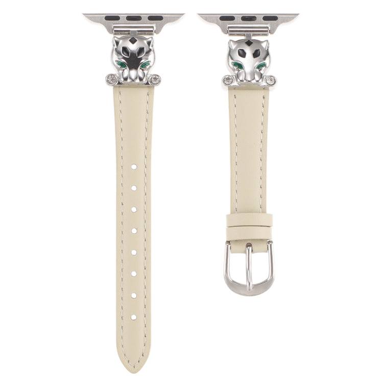 For Apple Watch 46mm / 49mm / 45mm / 44mm Leopard Head Genuine Leather Watch Band(White Silver Buckle) - free shipping - PMC TechLife - Order now!
