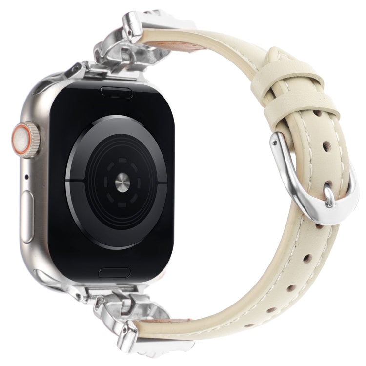 For Apple Watch 46mm / 49mm / 45mm / 44mm Leopard Head Genuine Leather Watch Band(White Silver Buckle) - free shipping - PMC TechLife - Order now!
