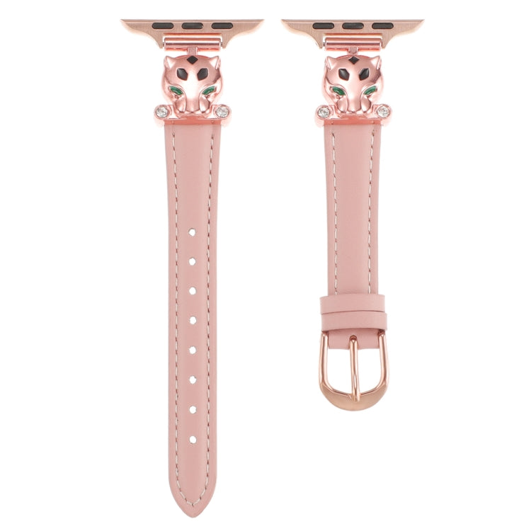 For Apple Watch 46mm / 49mm / 45mm / 44mm Leopard Head Genuine Leather Watch Band(Pink Rose Gold) - free shipping - PMC TechLife - Order now!