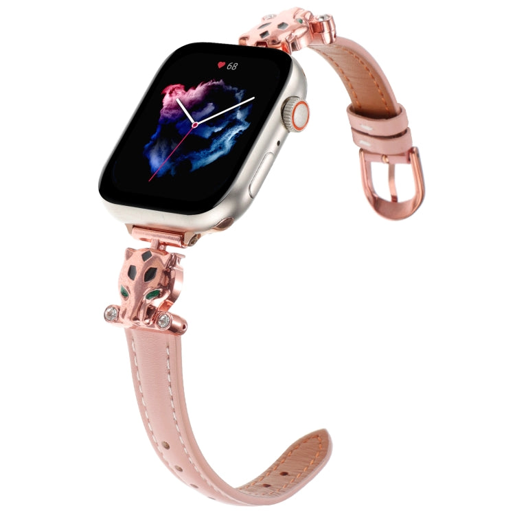 For Apple Watch 46mm / 49mm / 45mm / 44mm Leopard Head Genuine Leather Watch Band(Pink Rose Gold) - free shipping - PMC TechLife - Order now!
