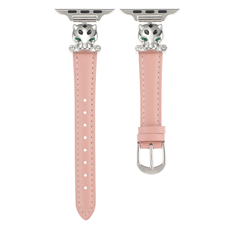 For Apple Watch 42mm / 41mm / 40mm / 38mm Leopard Head Genuine Leather Watch Band(Pink Silver Buckle) - free shipping - PMC TechLife - Order now!