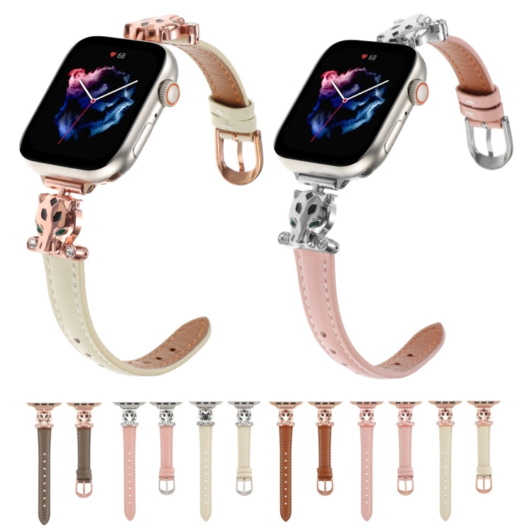 For Apple Watch 46mm / 49mm / 45mm / 44mm Leopard Head Genuine Leather Watch Band(Pink Rose Gold) - free shipping - PMC TechLife - Order now!