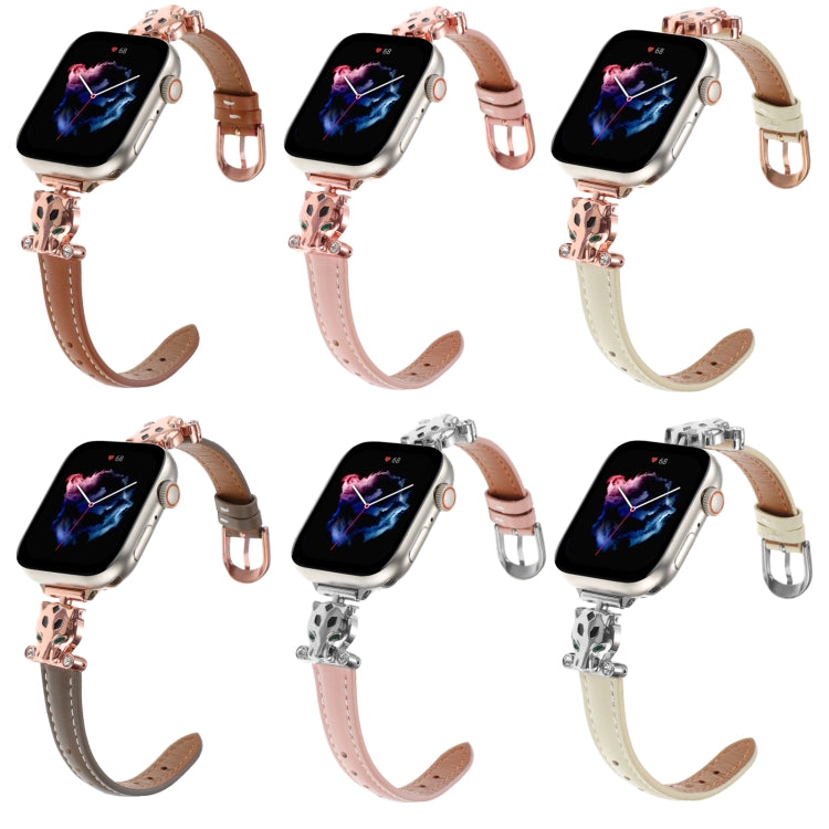 For Apple Watch 42mm / 41mm / 40mm / 38mm Leopard Head Genuine Leather Watch Band(Pink Rose Gold) - free shipping - PMC TechLife - Order now!