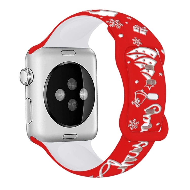 For Apple Watch 46mm / 49mm / 45mm / 44mm Christmas Engraving Butterfly Buckle Silicone Watch Band(Red White) - Watch Bands by PMc TechLife | Online Shopping South Africa | PMc TechLife | Buy Now Pay Later Mobicred