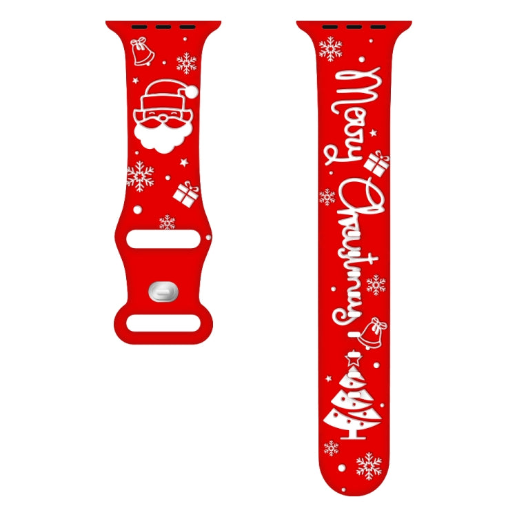For Apple Watch 46mm / 49mm / 45mm / 44mm Christmas Engraving Butterfly Buckle Silicone Watch Band(Red White) - Watch Bands by PMc TechLife | Online Shopping South Africa | PMc TechLife | Buy Now Pay Later Mobicred