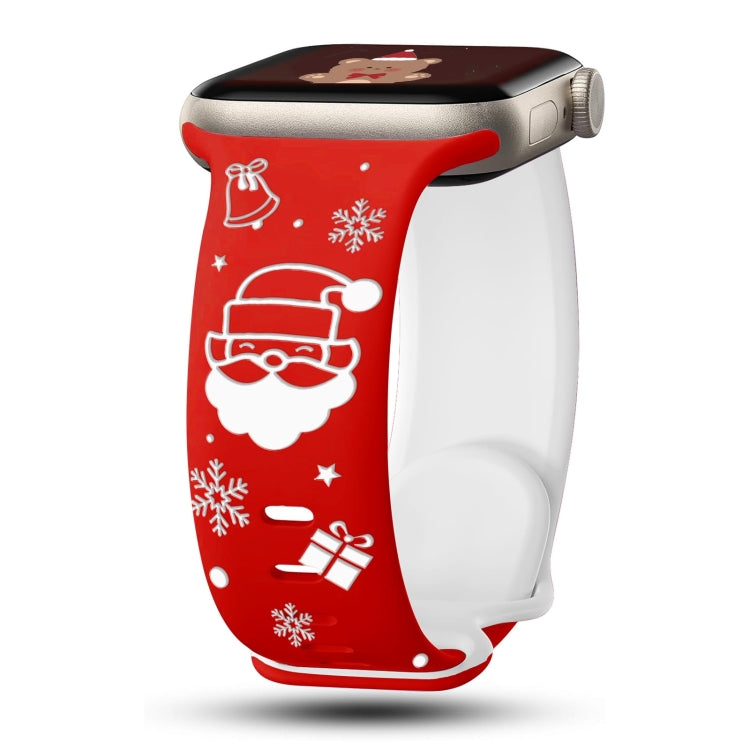 For Apple Watch 46mm / 49mm / 45mm / 44mm Christmas Engraving Butterfly Buckle Silicone Watch Band(Red White) - Watch Bands by PMc TechLife | Online Shopping South Africa | PMc TechLife | Buy Now Pay Later Mobicred