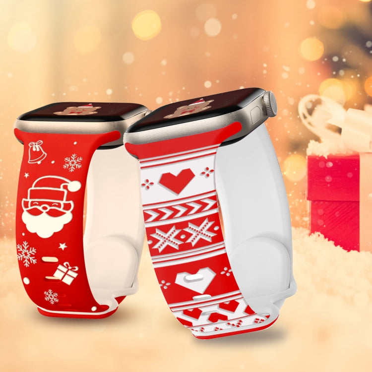 For Apple Watch 46mm / 49mm / 45mm / 44mm Christmas Engraving Butterfly Buckle Silicone Watch Band(Red White) - Watch Bands by PMc TechLife | Online Shopping South Africa | PMc TechLife | Buy Now Pay Later Mobicred