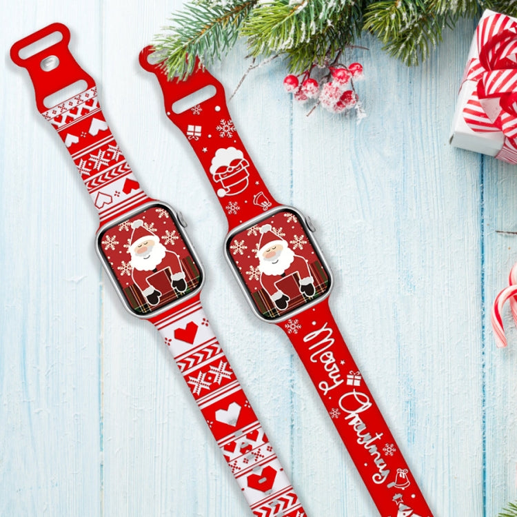 For Apple Watch 46mm / 49mm / 45mm / 44mm Christmas Engraving Butterfly Buckle Silicone Watch Band(Red White) - Watch Bands by PMc TechLife | Online Shopping South Africa | PMc TechLife | Buy Now Pay Later Mobicred
