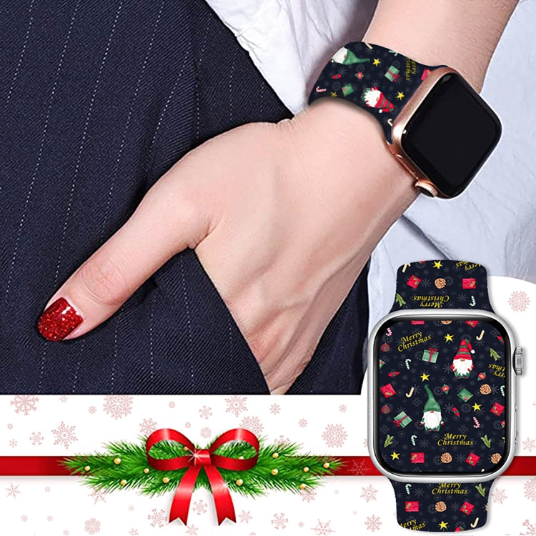 For Apple Watch 42mm / 41mm / 40mm / 38mm Christmas Pattern Butterfly Buckle Silicone Watch Band(Colorful Snowflakes) - free shipping - PMc TechLife - Order now!