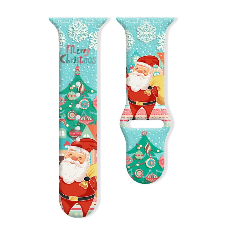 For Apple Watch 46mm / 49mm / 45mm / 44mm Christmas Pattern Reverse Buckle Silicone Watch Band(Santa Claus Blue) - free shipping - PMc TechLife - Order now!