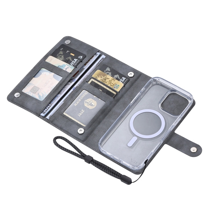 For iPhone 16 Pro ViLi GVS-C Series MagSafe Magnetic RFID Leather Flip Phone Case(Grey) - free shipping - PMC Jewellery - Order now!