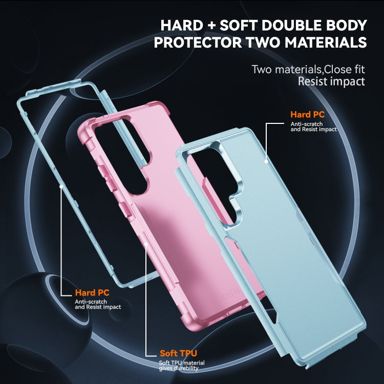 For Samsung Galaxy S25 Ultra 5G TPU + PC Shockproof Protective Phone Case(Grey Green + Pink) - Galaxy S25 Ultra 5G Cases by PMC TechLife | Online Shopping South Africa | PMC TechLife | Buy Now Pay Later Mobicred