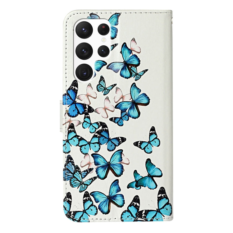 For Samsung Galaxy S25 Ultra 5G Colored Drawing Marble Pattern Leather Phone Case(Little Blue Butterflies) - Galaxy S25 Ultra 5G Cases by PMC Jewellery | Online Shopping South Africa | PMC Jewellery | Buy Now Pay Later Mobicred