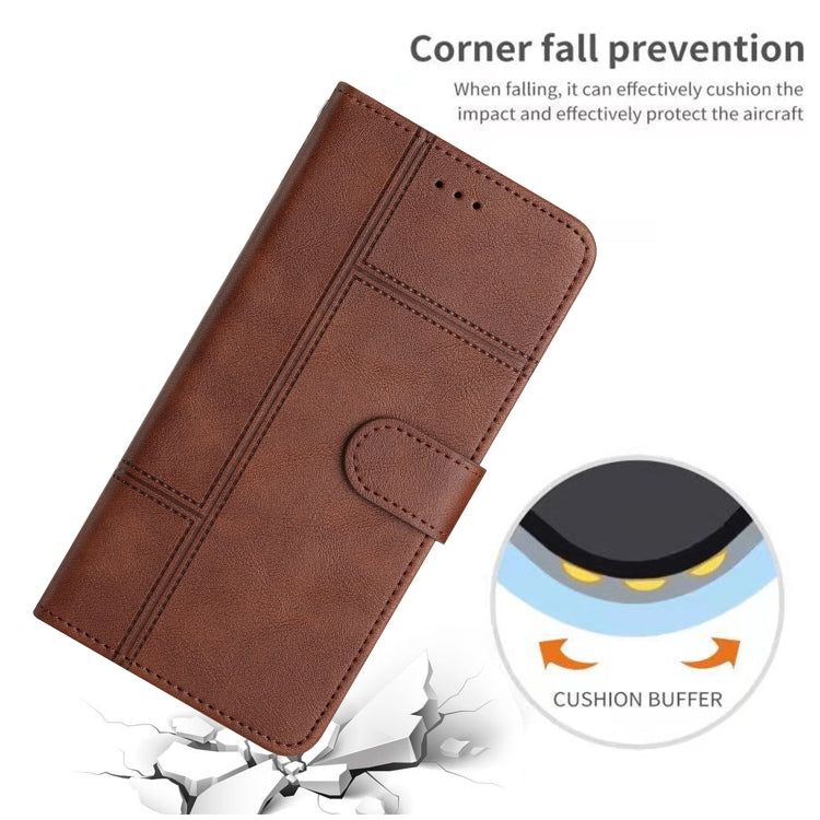 For Samsung Galaxy S25+ 5G Cowhide Texture Stitching Leather Phone Case(Coffee) - Galaxy S25+ 5G Cases by PMC Jewellery | Online Shopping South Africa | PMC Jewellery | Buy Now Pay Later Mobicred
