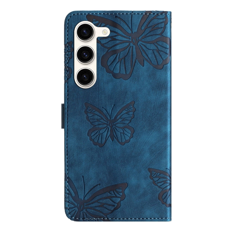 For Samsung Galaxy S25 5G Skin-feel Embossed Butterfly Leather Phone Case(Blue) - Galaxy S25 5G Cases by PMC Jewellery | Online Shopping South Africa | PMC Jewellery | Buy Now Pay Later Mobicred