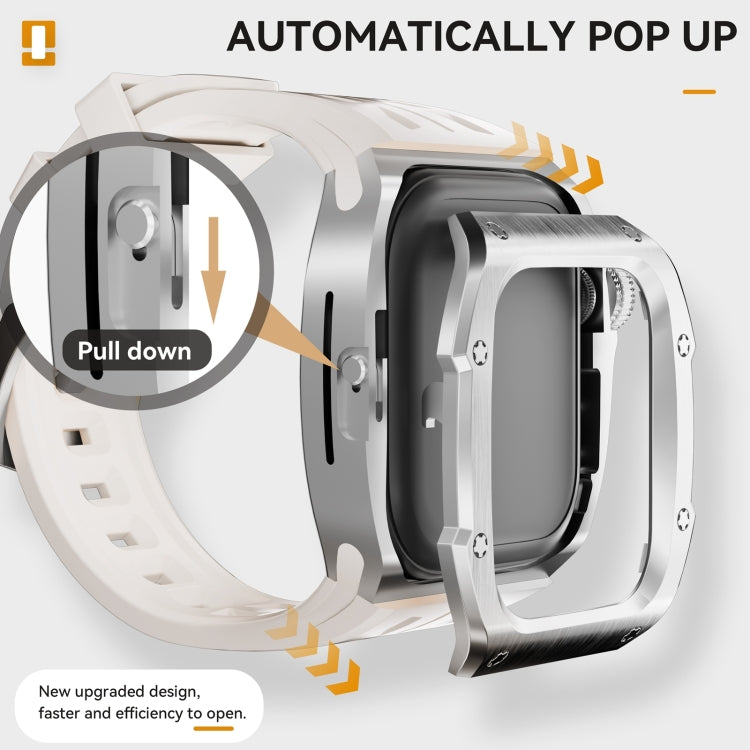 For Apple Watch Series 10 46mm RedPepper Armor Metal Case Integrated Silicone Watch Band(Steel White) - free shipping - PMC Jewellery - Order now!