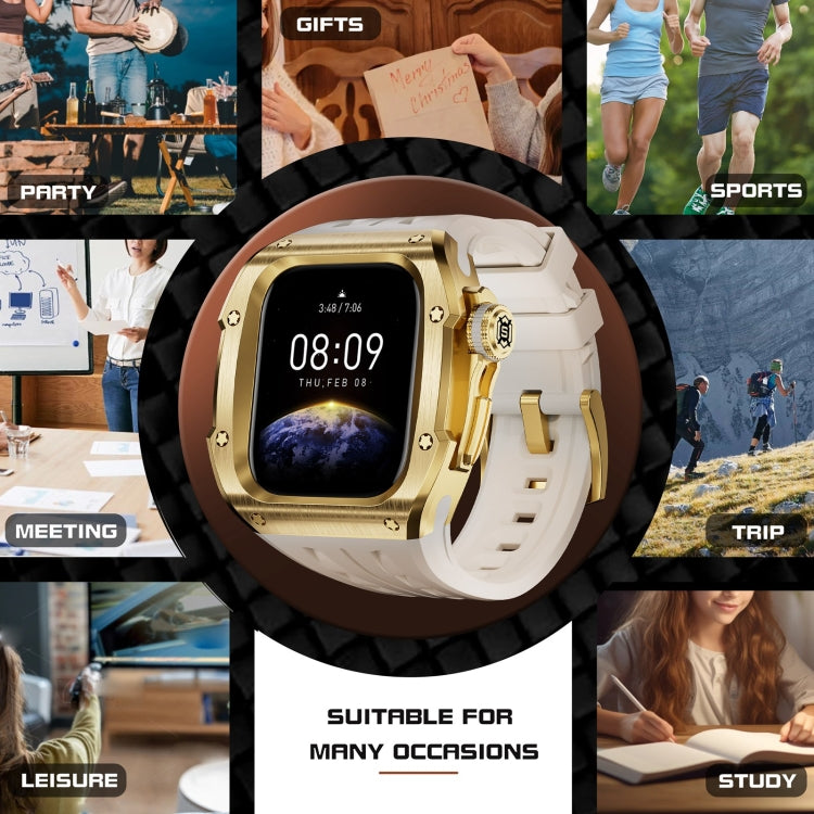For Apple Watch Series 10 46mm RedPepper Armor Metal Case Integrated Silicone Watch Band(Gold White) - free shipping - PMC Jewellery - Order now!