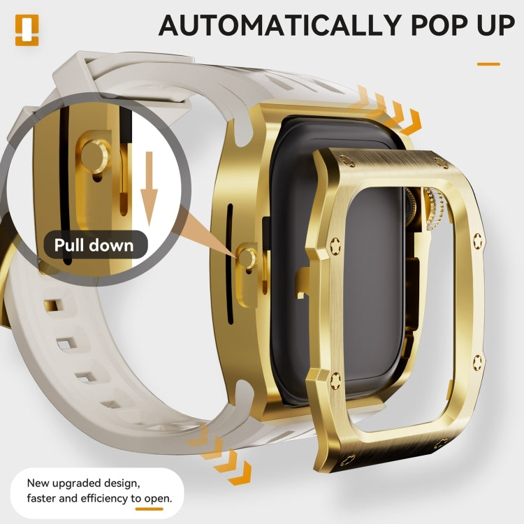 For Apple Watch Series 10 46mm RedPepper Armor Metal Case Integrated Silicone Watch Band(Gold White) - free shipping - PMC Jewellery - Order now!