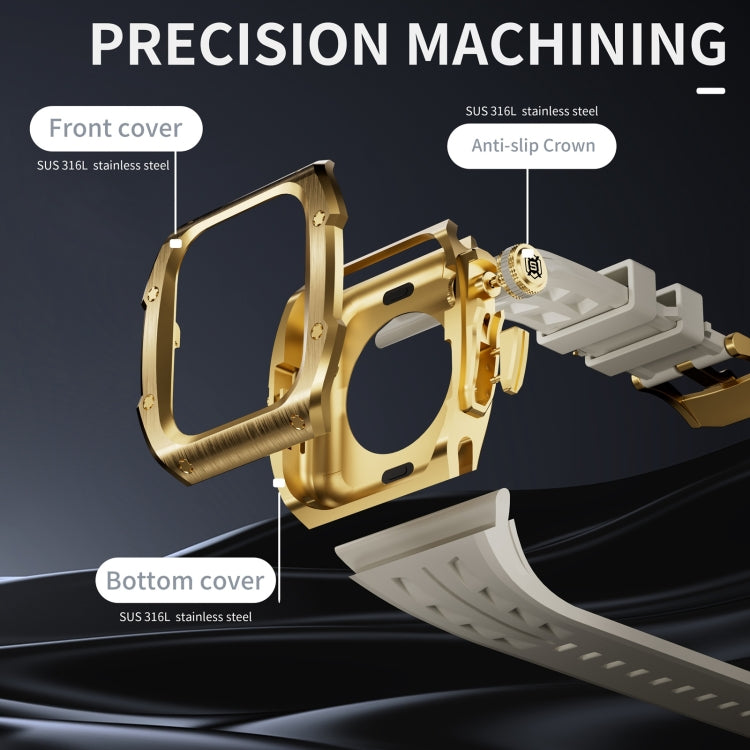For Apple Watch Series 10 46mm RedPepper Armor Metal Case Integrated Silicone Watch Band(Gold White) - free shipping - PMC Jewellery - Order now!