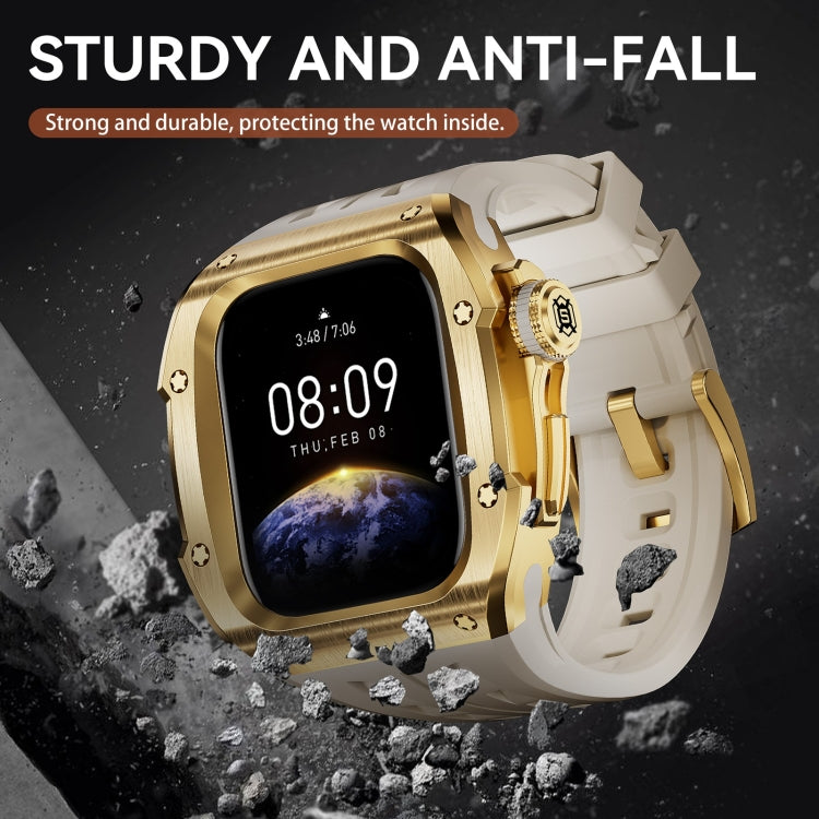 For Apple Watch Series 10 46mm RedPepper Armor Metal Case Integrated Silicone Watch Band(Gold White) - free shipping - PMC Jewellery - Order now!
