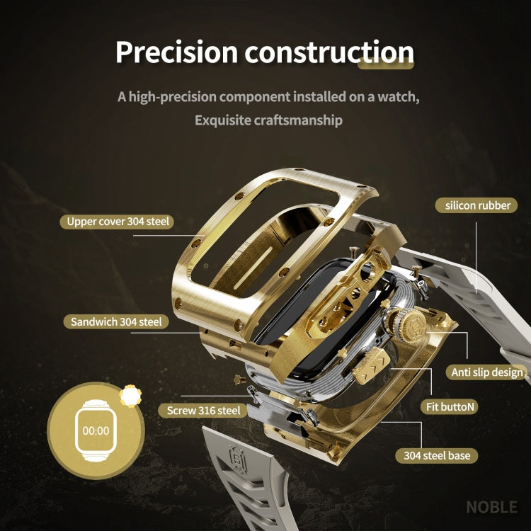 For Apple Watch 44mm / 45mm RedPepper Armor Metal Case Integrated Silicone Watch Band(Gold White) - free shipping - PMC Jewellery - Order now!