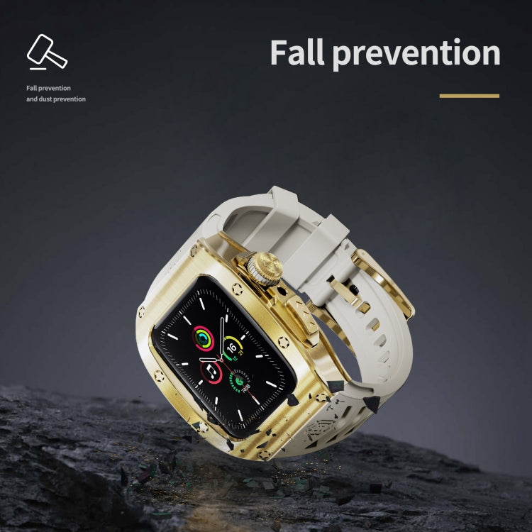 For Apple Watch 44mm / 45mm RedPepper Armor Metal Case Integrated Silicone Watch Band(Gold White) - free shipping - PMC Jewellery - Order now!