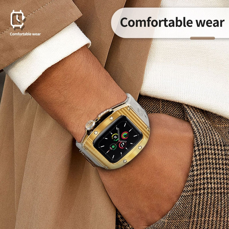 For Apple Watch 44mm / 45mm RedPepper Armor Metal Case Integrated Silicone Watch Band(Gold White) - free shipping - PMC Jewellery - Order now!